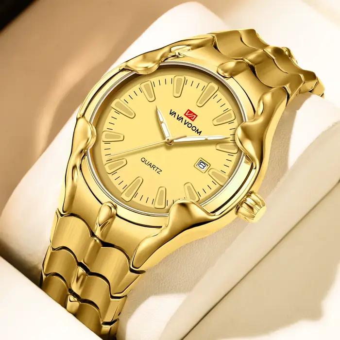 Montre Homme à Quartz de Luxe Originale en Acier Inoxydable Style Affaires 44mm, Montre-Bracelet Cré
