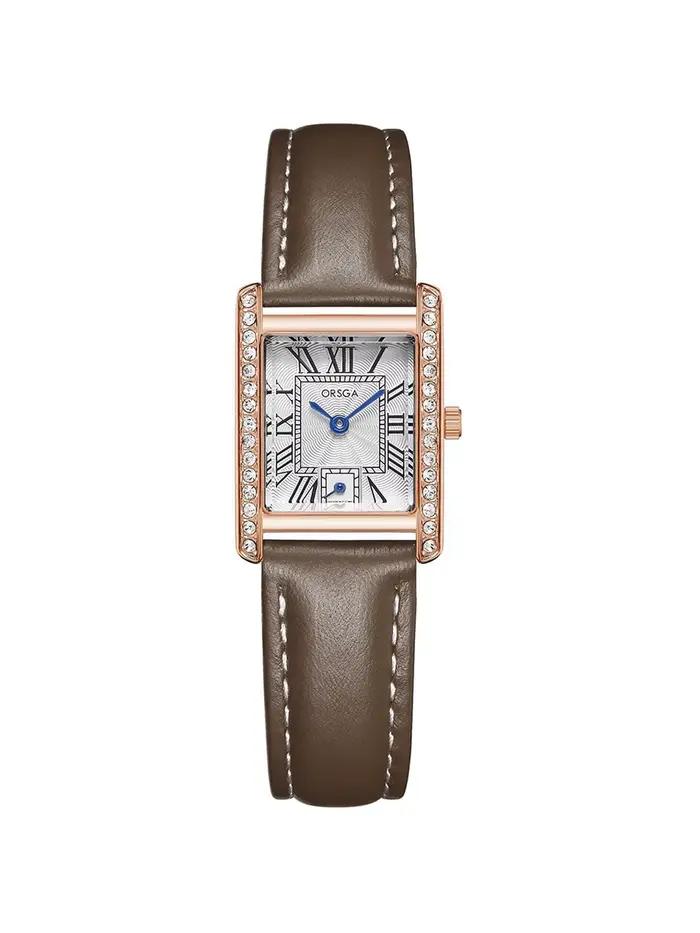 Montre à quartz rectangulaire pour femmes et filles, montre-bracelet en or rose argenté avec cadran 