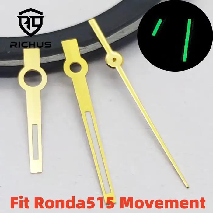 RICHUS Ronda 515 aiguilles de montre argent aiguilles de montre bleu vert lumineux ajustement Ronda 