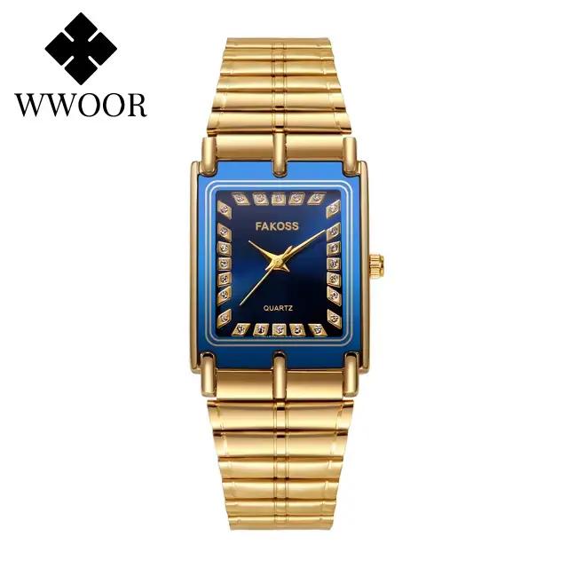 WWOOR-Montre de Luxe en Or pour Homme, Horloge Masculine Étanche, en Acier Inoxydable, Carrée, à Qua