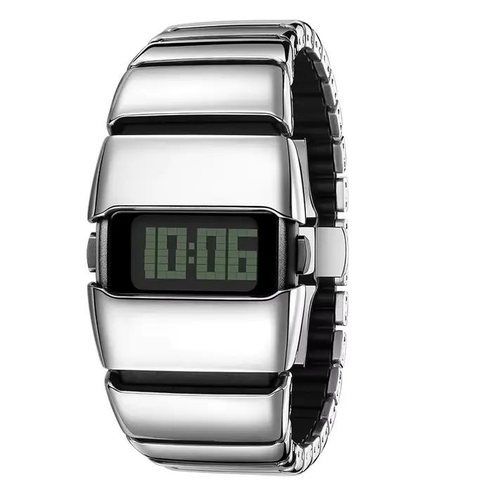 Montre de luxe pour homme, montre numérique sport LED, argent, noir, plastique, montre électronique,