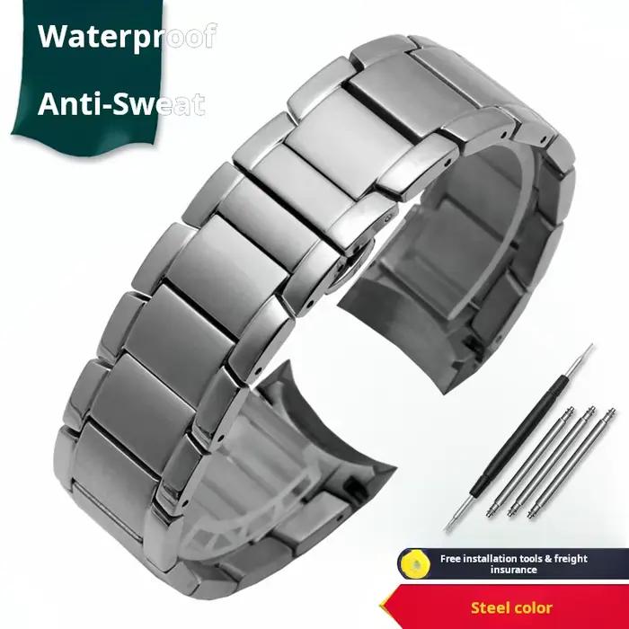 Bracelet de montre en acier inoxydable pour homme, extrémité incurvée, bracelet monochrome, bracelet