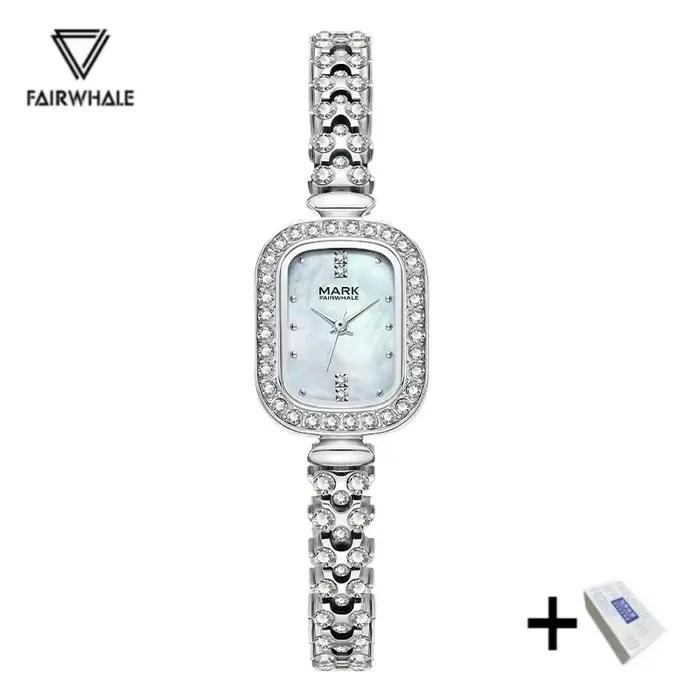 Montre pour femme Mark Fairwhale 3010, élégante, luxueuse, avec diamants, style rétro, cadran rectan