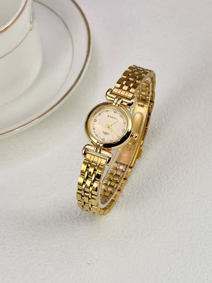 Montre pour femme haut de gamme en or, bracelet en acier, style antique, petite montre en or, montre