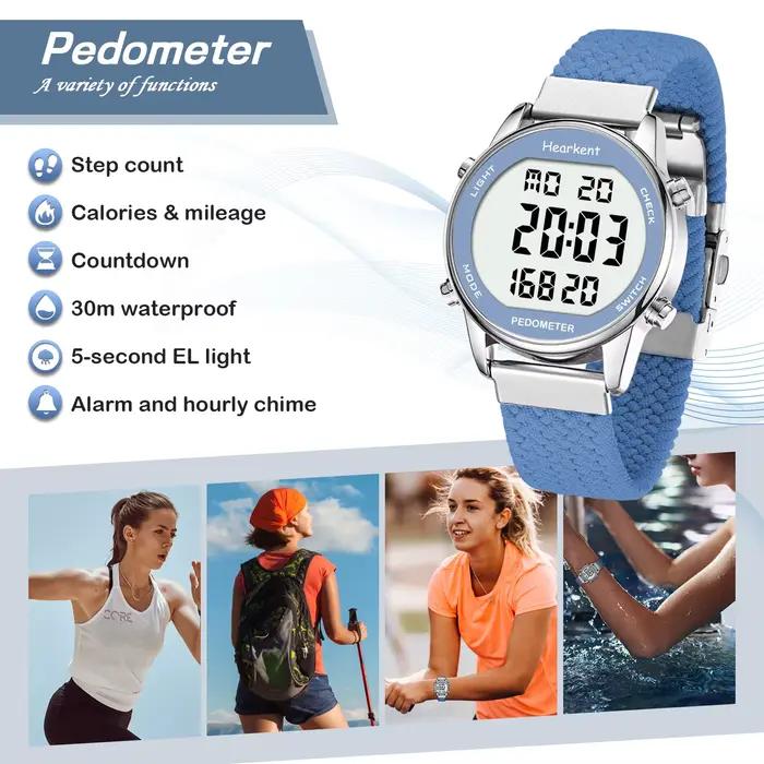 Hearkent-Montre de sport numérique pour femme, podomètre, compteur de pas, chronomètre, compte à reb