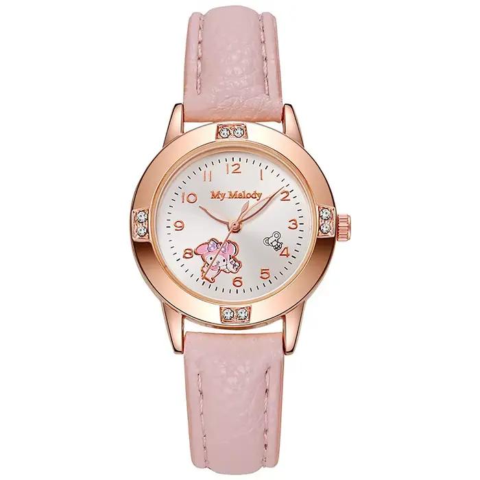 Montre à quartz Disney Minnie pour filles, cadran de dessin animé, bracelet en cuir PU, montre à la 
