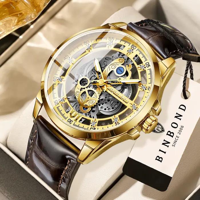 Montre-bracelet à quartz vintage de luxe BINBOND pour homme, lumineuse, étanche, précise, durable, d
