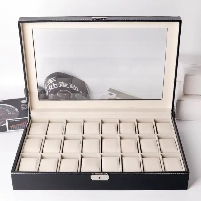 Boîte de rangement de montre de haute qualité, 24 fentes, boîte de montre en bois, organisateur 24 g