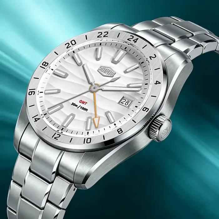 Montre-bracelet GMT originale en or pour hommes, étanche 30M, horloge lumineuse avec date, montre de