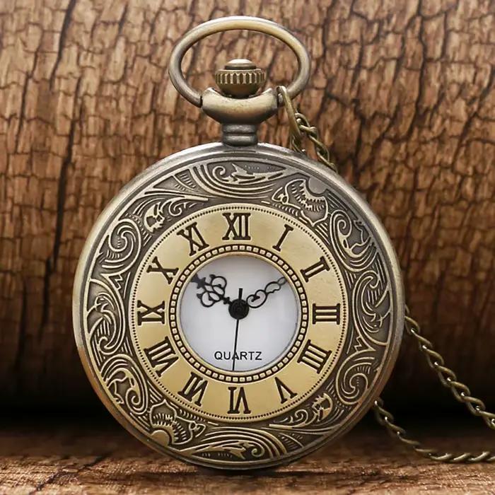 Montre de poche à Quartz en Bronze pour hommes, Design d'affichage à l'échelle romaine, Vintage Masc