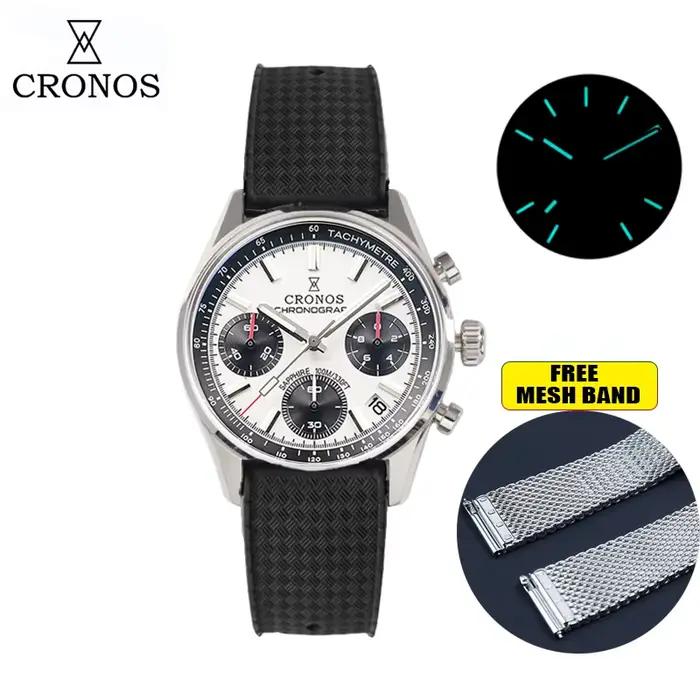 Cronos – montre à Quartz pour hommes, chronographe, Miyota 6S20, cadran Panda noir et blanc, saphir,