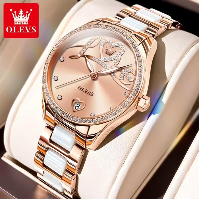 OLEVS 6686 montre mécanique automatique pour femme cadran coeur diamant date automatique bracelet en