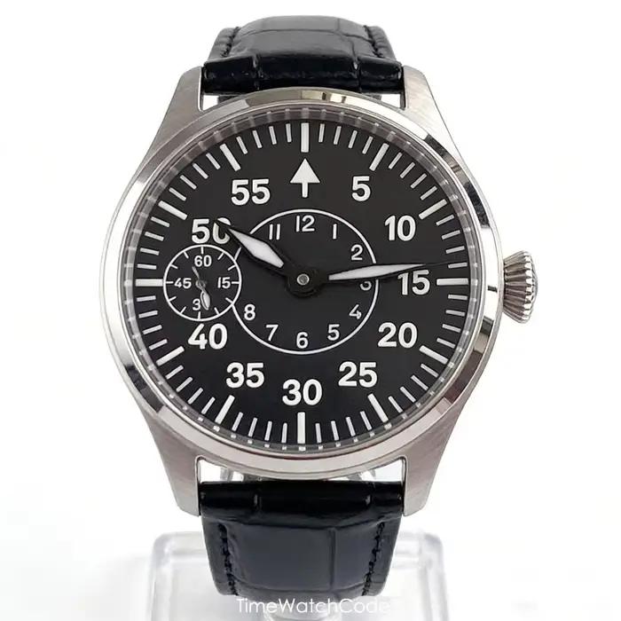 Montres de pilote rétro de 42 mm, montre-bracelet mécanique à remontage manuel pour hommes, noir, bl
