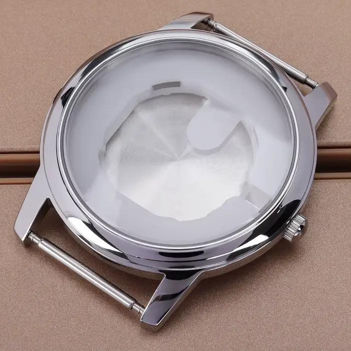 Boîtier de montre en acier inoxydable poli de haute qualité, argent et or rose, 43.3mm, pour mouveme