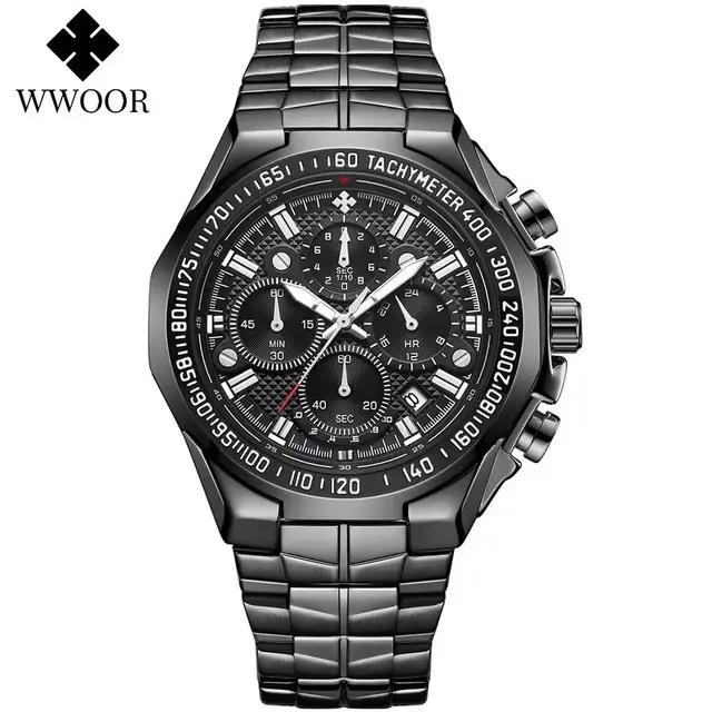WWOOR-Montre-bracelet de sport à quartz en acier inoxydable étanche pour hommes, grandes montres mil