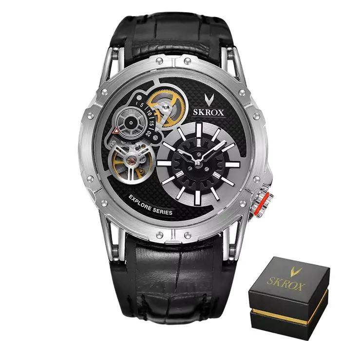 SKROX Style Punk grande taille double mouvements automatique homme montre Tourbillon étanche militai