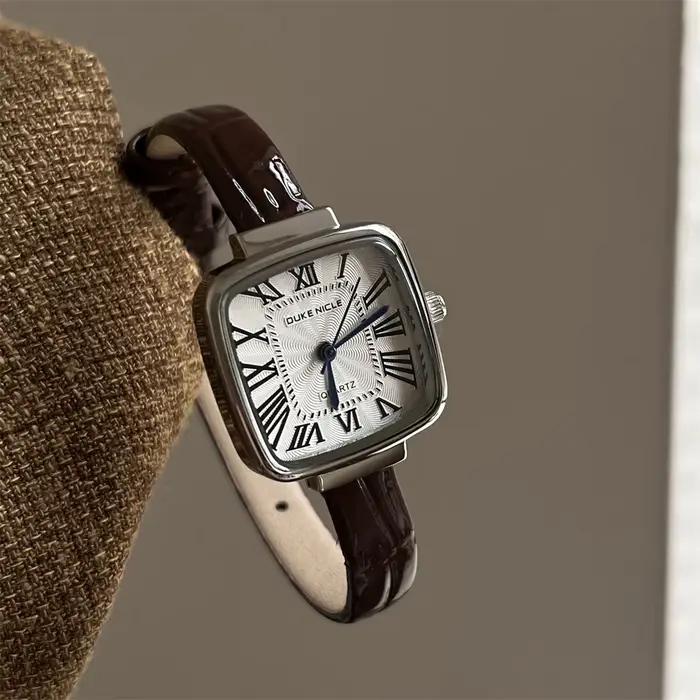 Montre à Quartz carrée Vintage pour femmes, bracelet en cuir, chiffres romains, Design Unique, décon