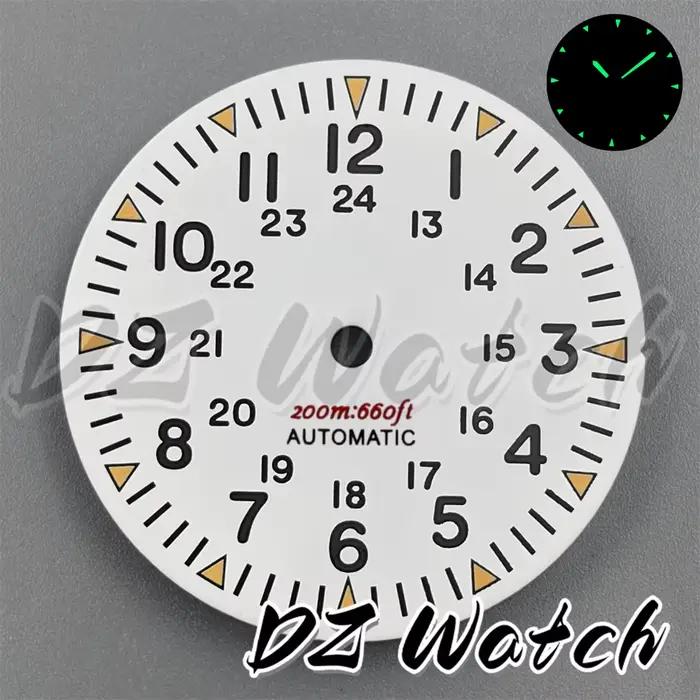 Cadran de montre DZ 29 mm avec index noir, blanc, bleu et aiguilles vertes lumineuses, compatible av