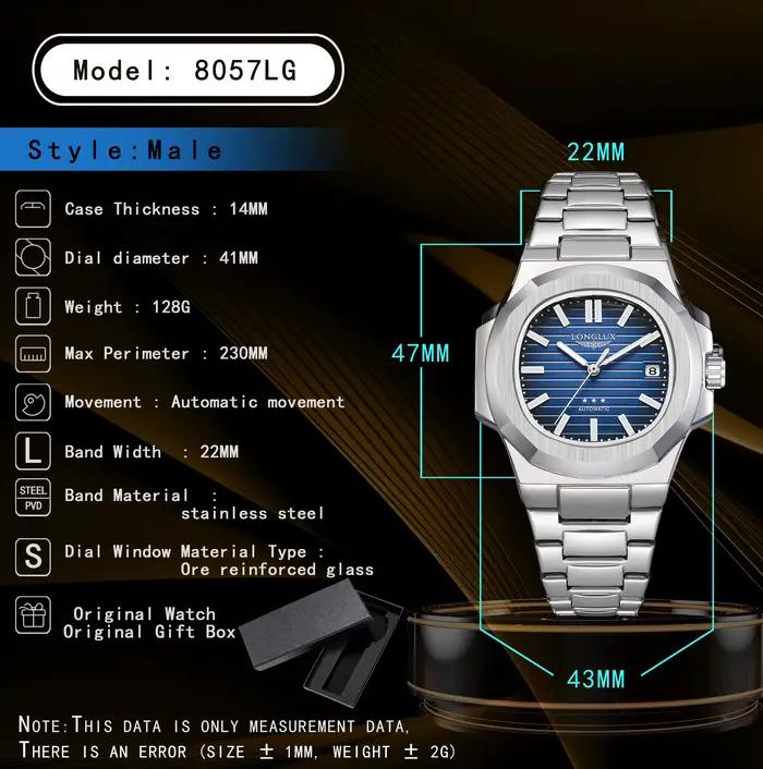 Montre automatique pour hommes, date d'affaires, mécanique, étanche, en acier inoxydable, lumineuse,