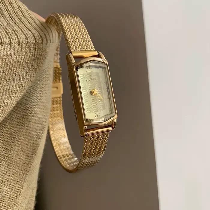 Montre en or Vintage pour cadran rectangulaire délicat, montre à Quartz étanche pour femmes