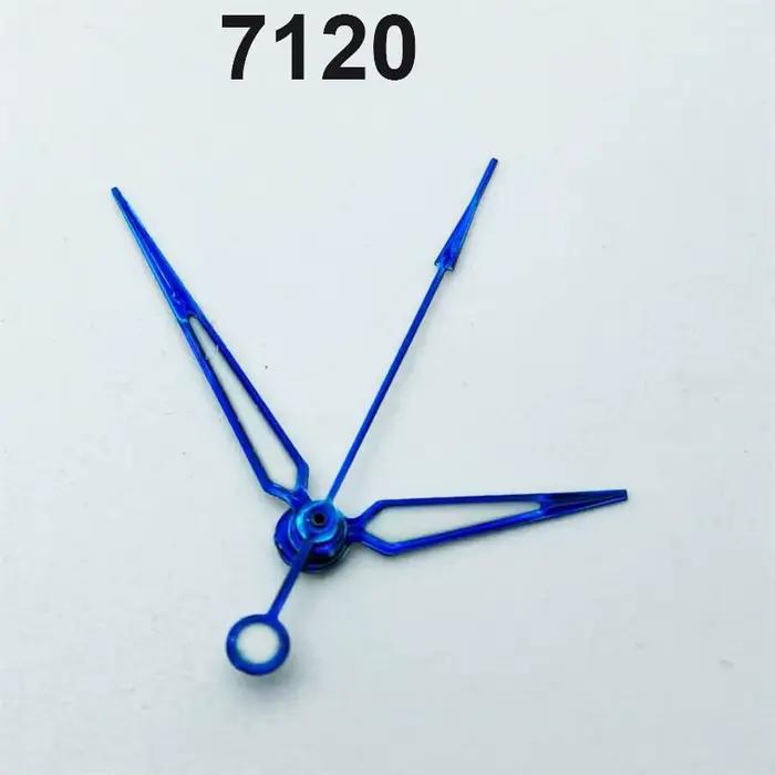Aiguilles de montre adaptées au mouvement 7120, heure, minute, seconde, trois aiguilles, bleu, argen