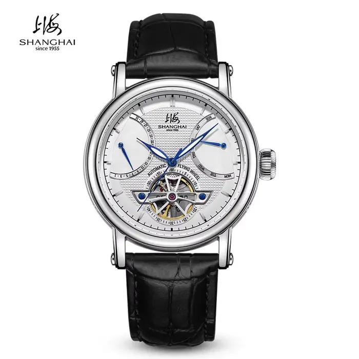 Montre Shanghai 42mm automatique pour homme, double date, étanche 50M, mouvement à volant d'inertie,