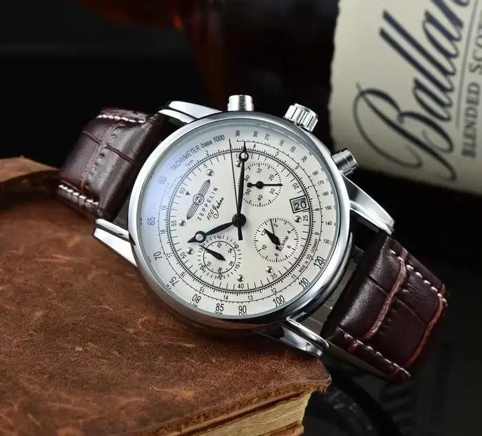 Montre-bracelet automatique Zeppelin avec date, trois aiguilles, chronomètre multifonctionnel, pour 