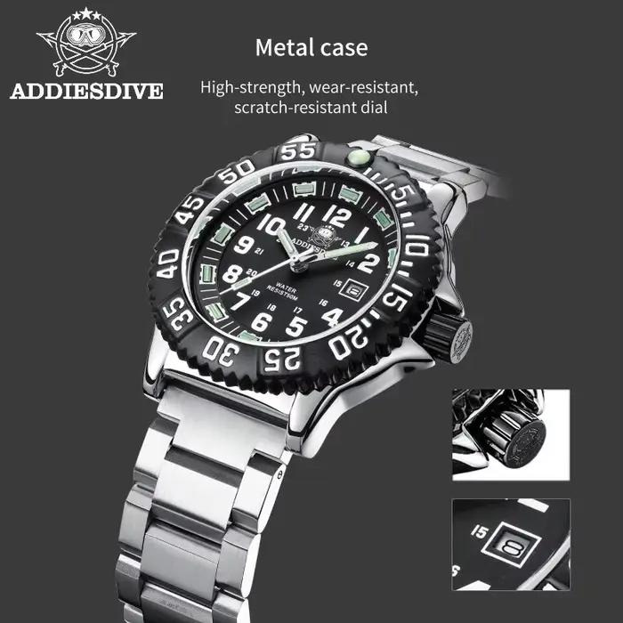 Addies Dive-Montre à quartz décontractée pour homme, affichage du calendrier, étanche 50m, tube, cad