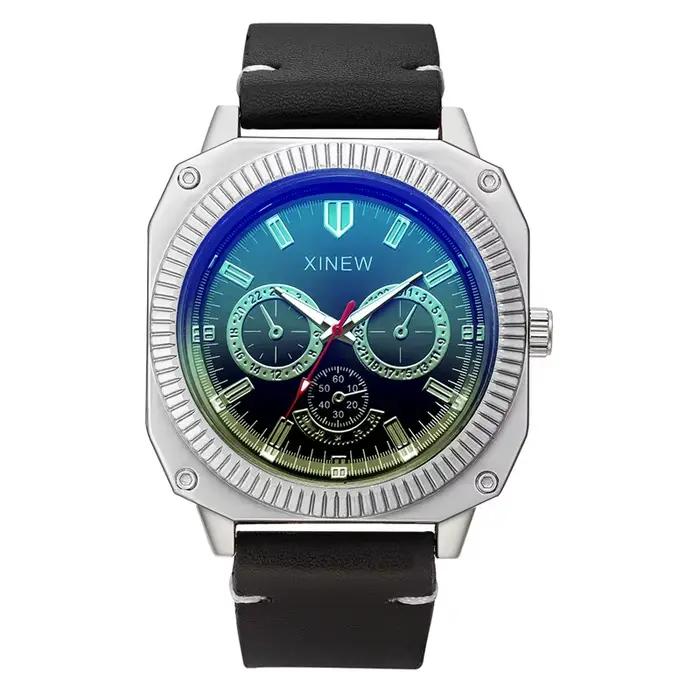 XINEW – montre à Quartz pour hommes, bracelet en cuir, boîtier en alliage, noir, cadeaux bon marché,