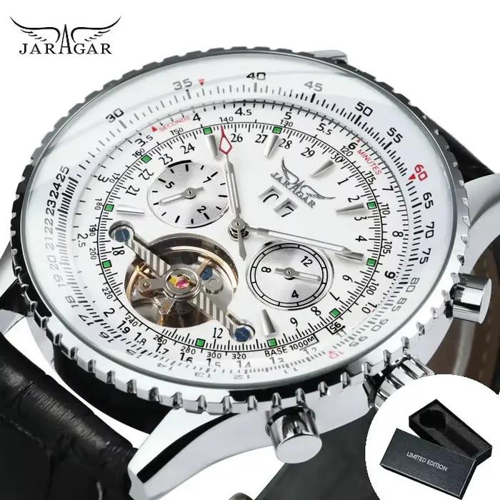 Montre automatique de sport militaire Jaragar pour hommes, cadran multifonction, tourbillon, squelet