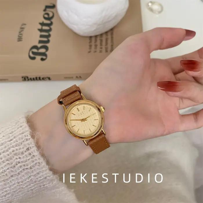 Montre ronde marron pour femmes, Premium, minimaliste, élégante, mode, luxe, Vintage, cuir, Quartz, 