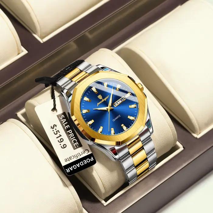POEDAGAR-Montre-bracelet de luxe en acier inoxydable pour homme, étanche, Shoous, semaine, date, mod
