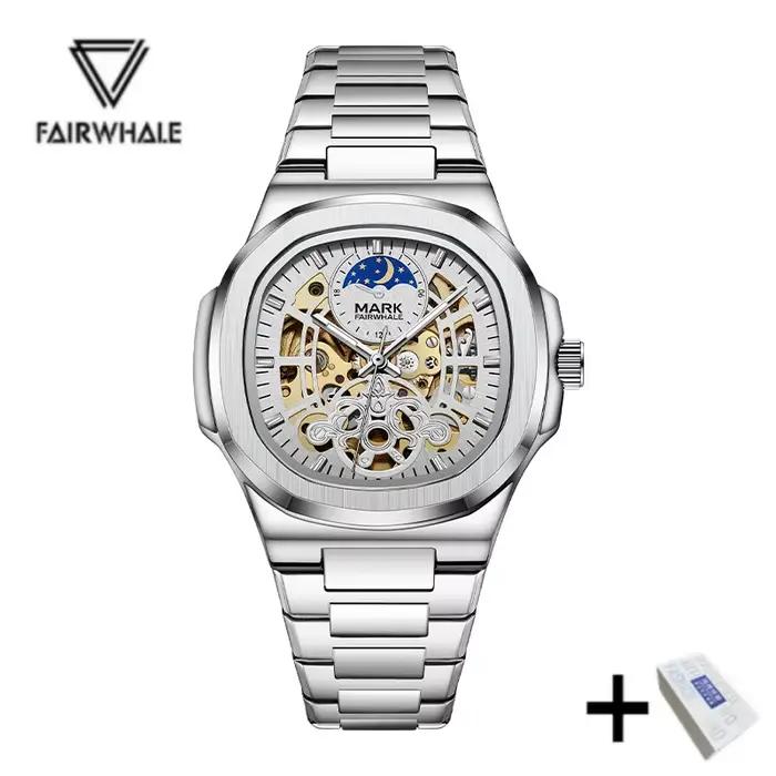 Montre automatique mécanique pour homme Ark Fairwhale en acier inoxydable étanche 6012 avec affichag