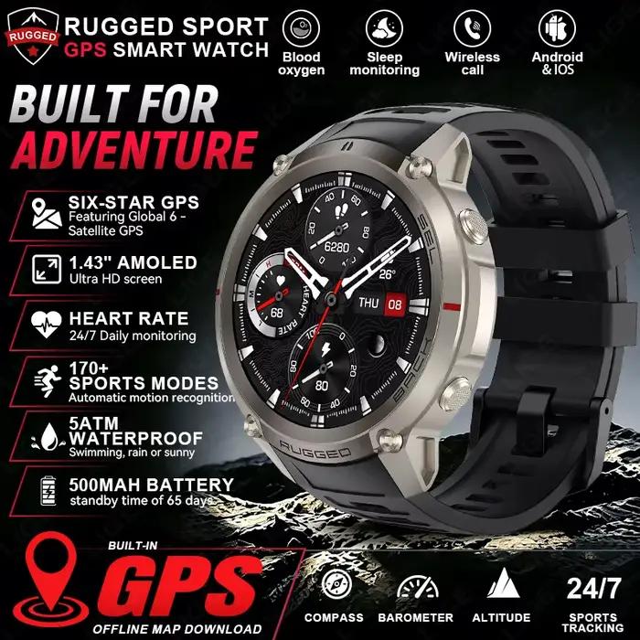 Montre connectée LIGE 2026 avec navigation GPS, cartes hors ligne, étanche 5ATM, chronomètre de nata