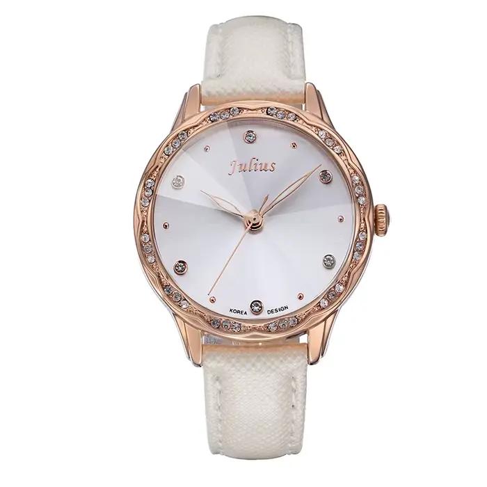 Montre femme Julius Lady, rose vif, biscuits à quartz japonais, mode élégante, heures, cuir véritabl