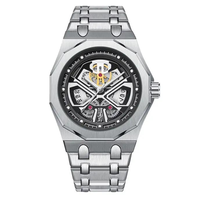 Montre à quartz pour homme, fabriquée avec un mouvement à quartz, boîtier Black Warrior à 12 facette