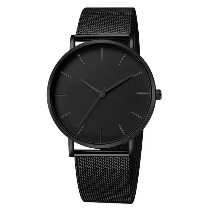 Mode Ultra mince créatif noir en acier inoxydable montres à Quartz hommes Simple mode affaires montr