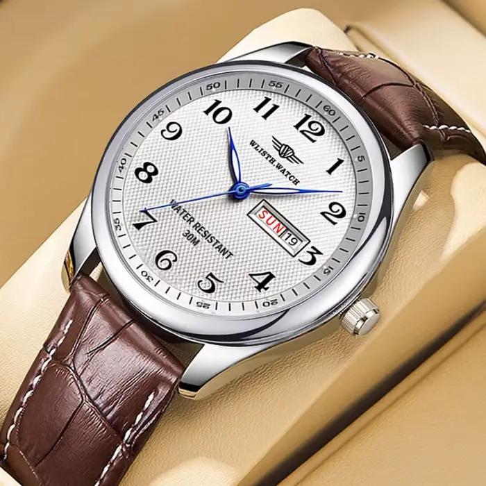 WLISTH montre d'affaires pour hommes rétro calendrier montre à Quartz pour hommes étanche bracelet e