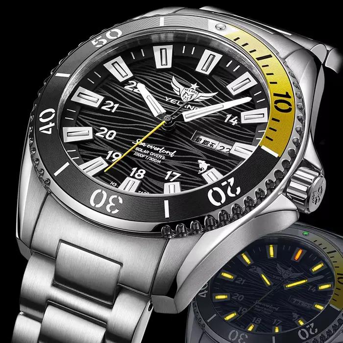 Montre de plongée solaire Yelang 42MM V1217 300m avec mouvement japonais VS43, luminescente, étanche