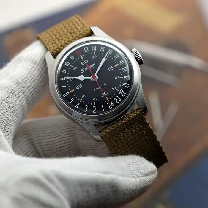 Merkur montre rétro pour hommes peau plongeur montre Vintage 24H automatique montre mécanique 38mm l