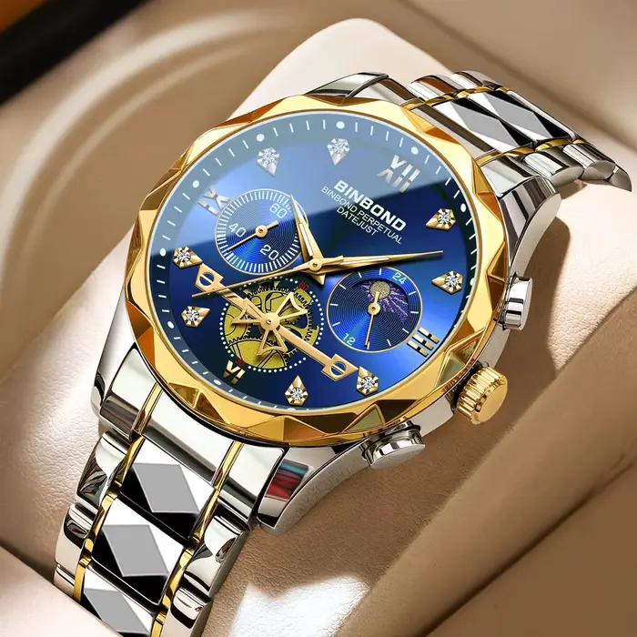 Montre pour hommes haut de gamme affaires étanche bracelet en acier lumineux montre à quartz multifo