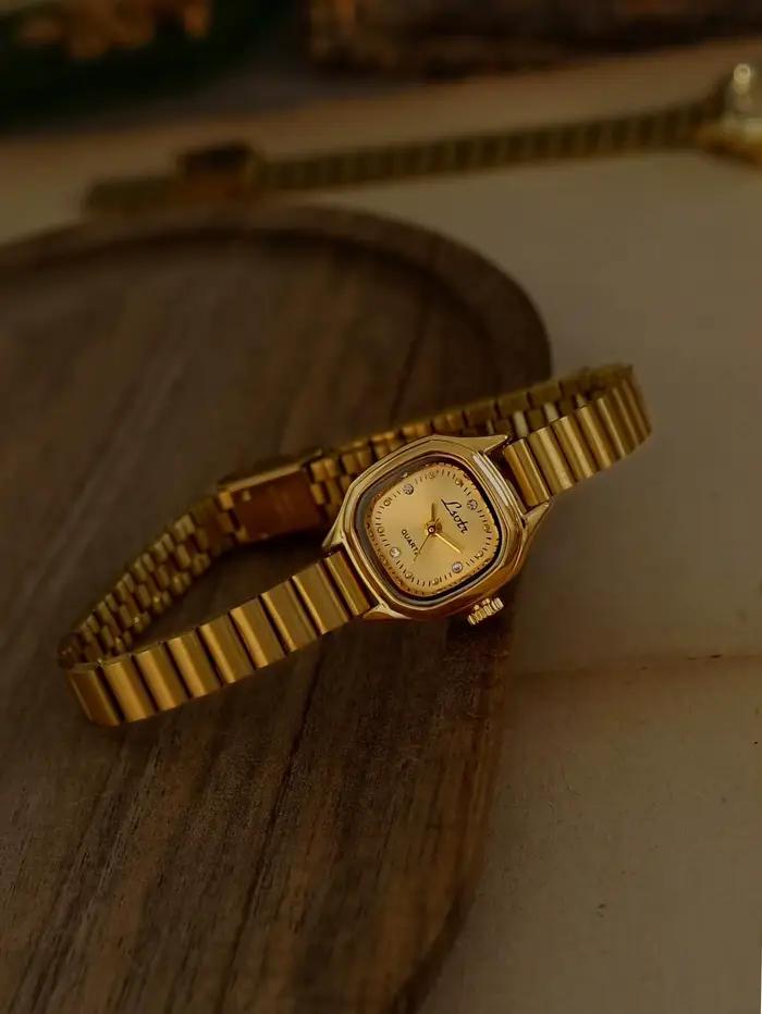 1 Nouvelle montre pour femme à petit cadran carré doré exquis vintage de style français, à la mode, 