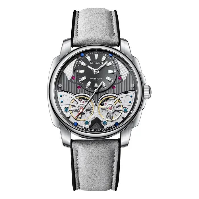 Montres pour hommes en verre AI, squelette, double tourbillon, mouvement mécanique, remontage automa
