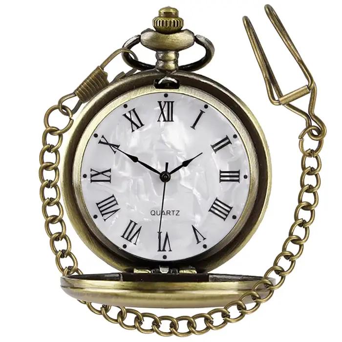 JOréinitialisation-Montre de Poche à Quartz pour Homme, Accessoire Vintage en Acier Lisse avec Chiff