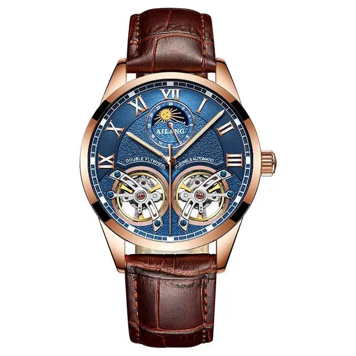 Montre homme ALANG, bracelet en cuir, montre mécanique automatique à cadran ajouré, étanche, lumineu