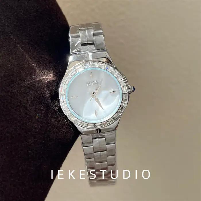 Montre en métal pour femmes, Niche ronde de luxe, petite montre haut de gamme exquise, Bracelet en a