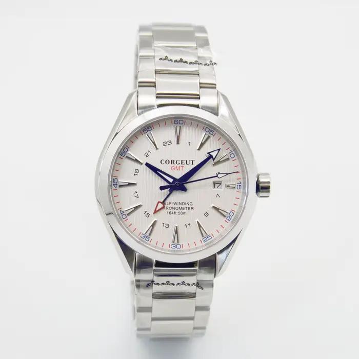 Montre mécanique automatique Corgeut 41mm GMT pour homme, montre en cristal saphir GMT, marquages lu