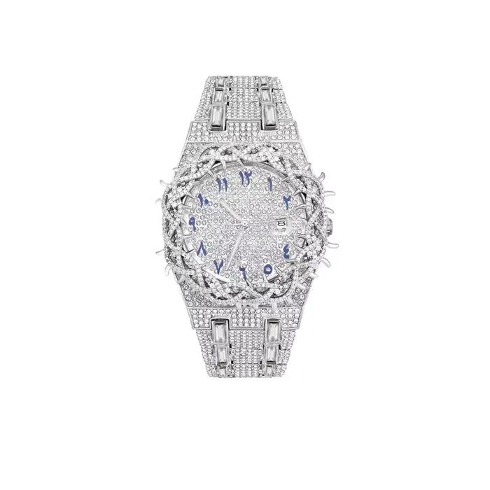 Montre noire élégante pour homme, montre à quartz de luxe avec couronne à épines, montre-bracelet te