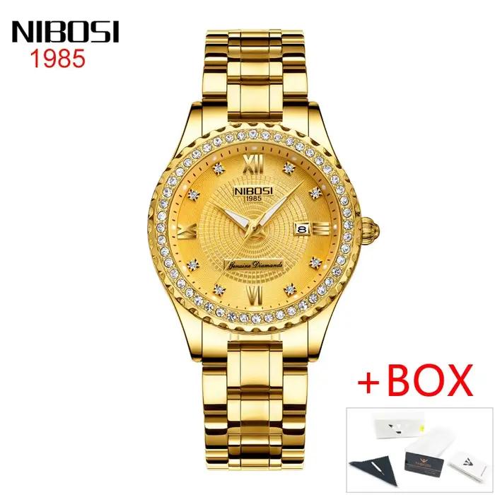 NIBOSI-Montre de luxe pour femmes, bracelet classique en acier inoxydable, couleur or