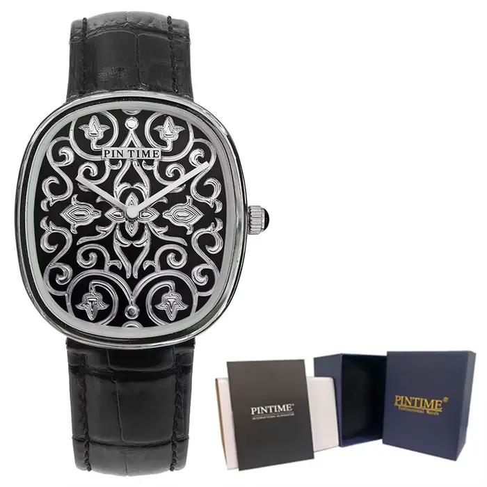 Montre pour homme, style classique vintage, montre noire avec gravure de motifs arabes, artisanat, m